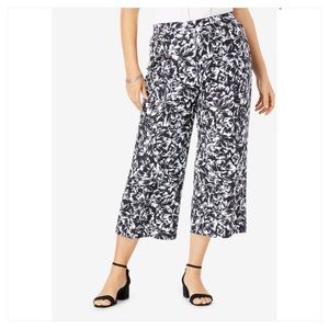 Jessica London Black Etched Floral Cropped Pants